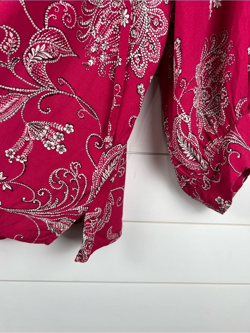 Karen Kane Paisley Peasant Blouse Women Large Pink Balloon Sleeve Boho - Picture 6 of 13